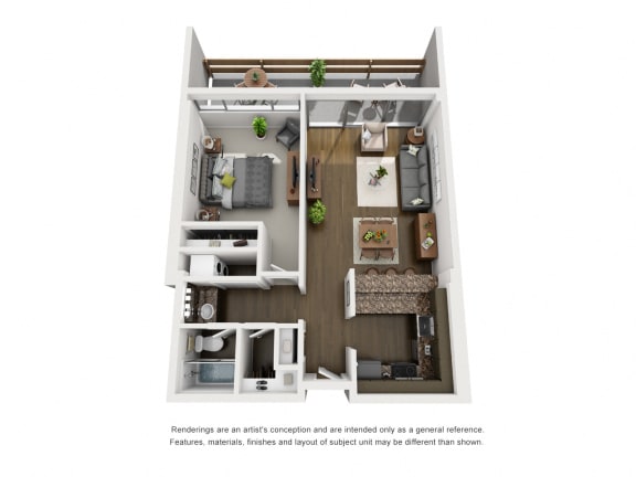 B  – 1 Bedroom 1 Bath Floor Plan Layout – 716 Square Feet