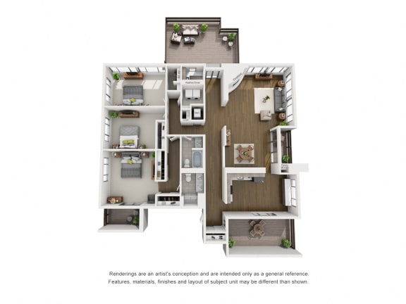 Penthouse A  – 3 Bedroom 2 Bath Floor Plan Layout – 2240 Square Feet