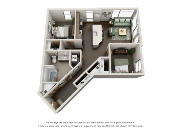Floor Plan  Traditional 2bd 1ba-B Floor Plan at Link, Washington