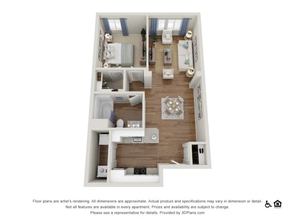 A2  1 Bed 1 Bath Floor Plan at Amerige Pointe Apartments, Fullerton