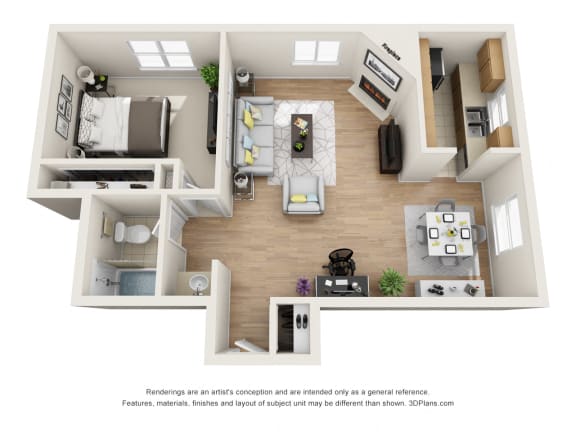 1 Bed 1 Bath C Floor Plan 684 Sq.Ft. at La Vista Terrace, California