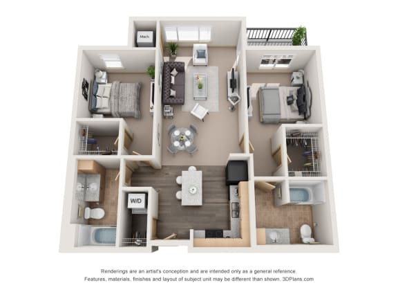 950 sq.ft. Two Bed Two Bath