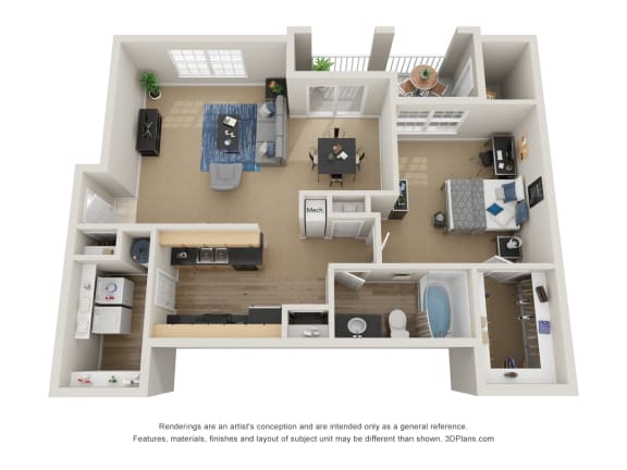 Preserve at Mobbly Bay, A4R layout, 949 square foot one bedroom, one bathroom
