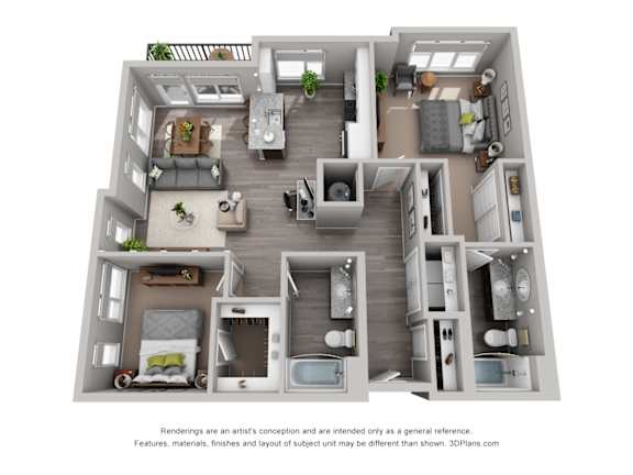Tower McCutcheon ABB4C Floor Plan at CityWay, Indianapolis, 46204