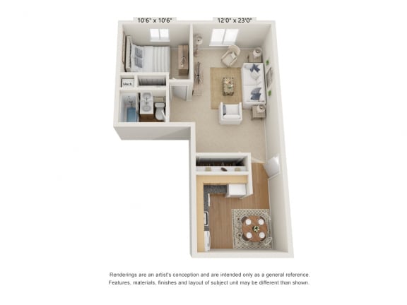 Eagle Pointe 1 Bed floor plan at Eagle Pointe New London, CT, 06320