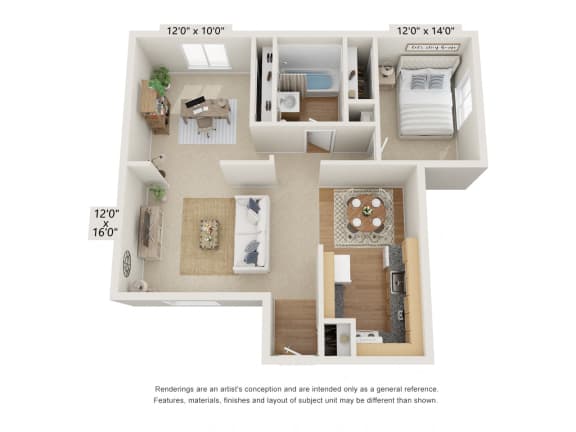 Eagle Pointe 1 Bed Den floor plan at Eagle Pointe New London, CT, 06320