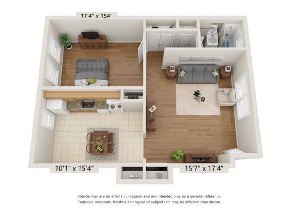 1 Bedroom Floor Plan at Laurel Ridge in Northampton, MA, 01060