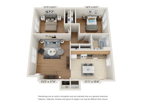 2 Bedroom Floor Plan at Laurel Ridge in Northampton, MA, 01060