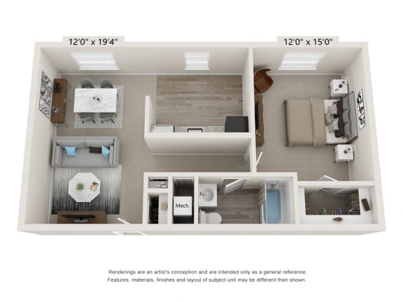 1 Bedroom Floor Plan at Glen Hollow, Pennsylvania, 19021