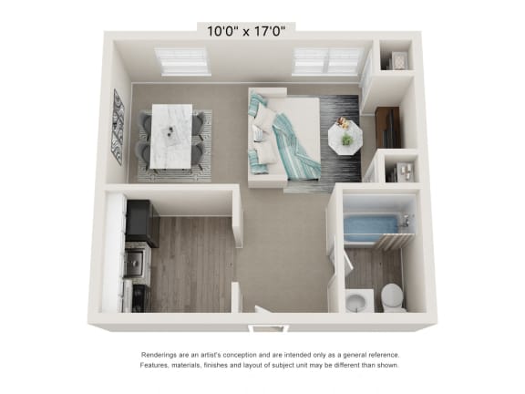 Studio 1 bath Efficiency Floor Plan at Glen Hollow, Croydon