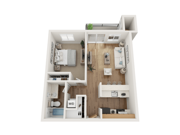 1 Bed 1 Bath Floor Plan at Townside Flats, Redmond, 98052