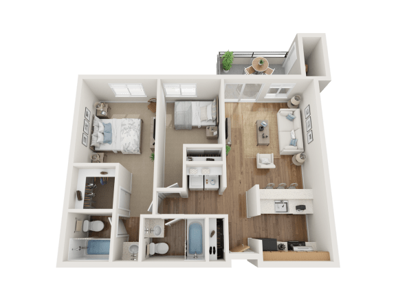 2 Bed 2 Bath Floor Plan at Townside Flats, Redmond, Washington