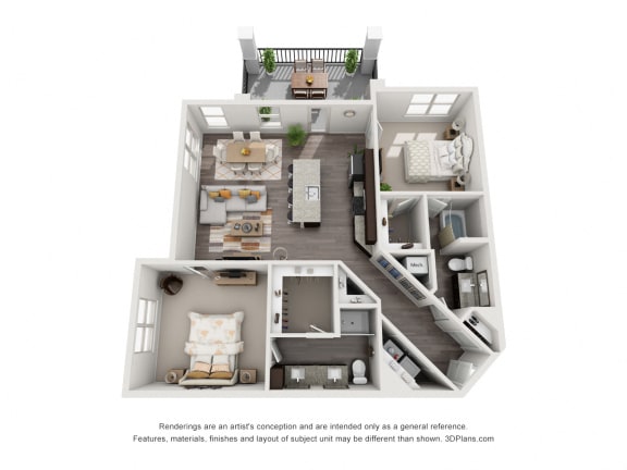 The Valentina 3D. 2 bedroom apartment. Kitchen with island open to living room. 2 full bathrooms, double vanity in master. Walk-in closets. Patio/balcony.