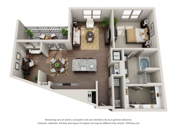 Floor Plan  One Bedroom | One Bathroom Floor Plan at ALARA Uptown, Dallas, TX, 75204