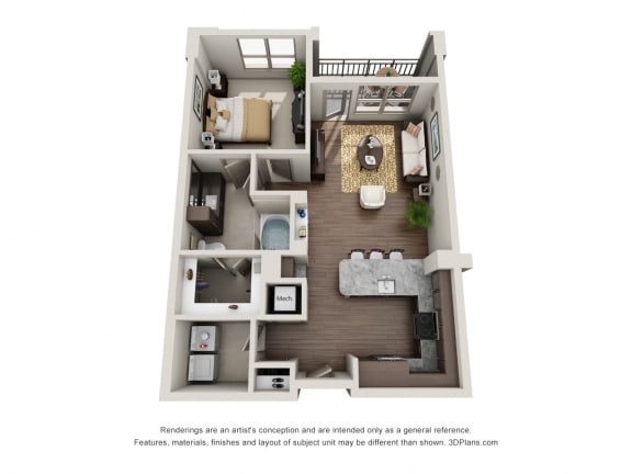 Floor Plan  One Bedroom | One Bathroom Floor Plan at ALARA Uptown, Dallas, TX, 75204