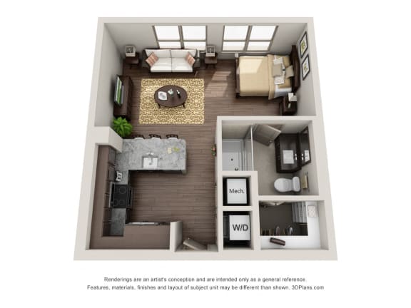 One Bedroom | One Bathroom Floor Plan at ALARA Uptown, Dallas, 75204