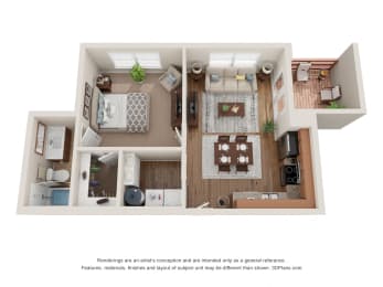  Floor Plan A1 One Bedroom / One Bath
