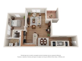  Floor Plan A2 One Bedroom / One Bath