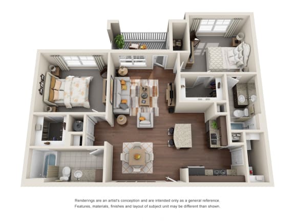 Two Bedroom | Two Bathroom | Rosehill Floor Plan Two Bedroom | Two Bathroom | Rosehill 1,072 Sq.Ft. Floor Plan at The Gentry at Hurstbourne, Louisville, KY, 40222