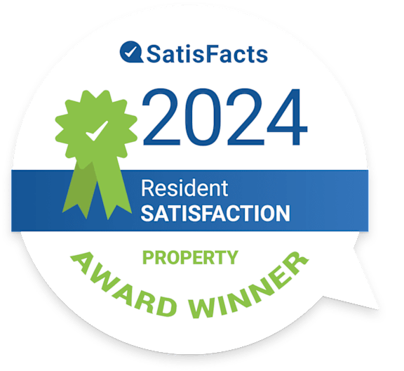 A badge indicating a company as the award winner for resident satisfaction in 2024.