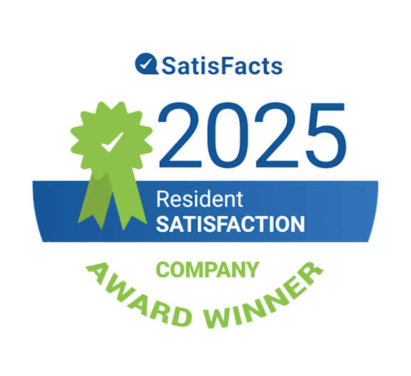 A badge indicating a company as the Satisfacts 2025 Resident Satisfaction Award Winner.