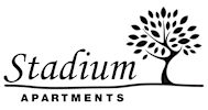 A logo for Stadium Apartments featuring a tree.