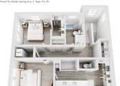 Thumbnail 20 of 20 - A white and wood floor plan of a two-bedroom apartment.