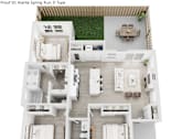 Thumbnail 18 of 20 - A top down view of a house layout with a swimming pool.