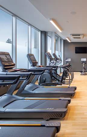 Gym with equipments at 888 Fourth Street Apartments, LLC, Santa Rosa, California