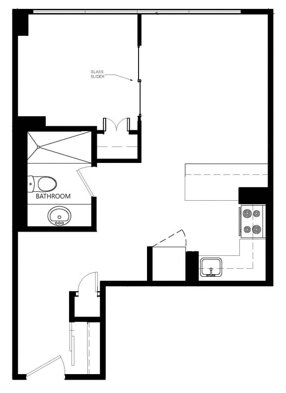 Junior one bedroom, one bathroom apartment layout at Main Square in Toronto, ON