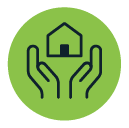 Two hands holding a house icon.