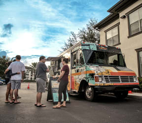 Food truck at Lake Nona Water Mark with residents waiting for orders