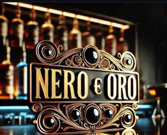 A sign that says Nero e Oro is displayed on a bar.