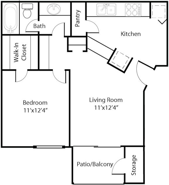 The white and black floor plan for an apartment