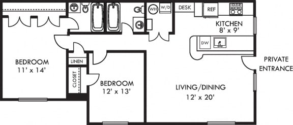 Monitor 1 bedroom apartment. kitchen open to living area, full hall bath, hall closet, 1 master bath. Large Closets. in-unit laundry