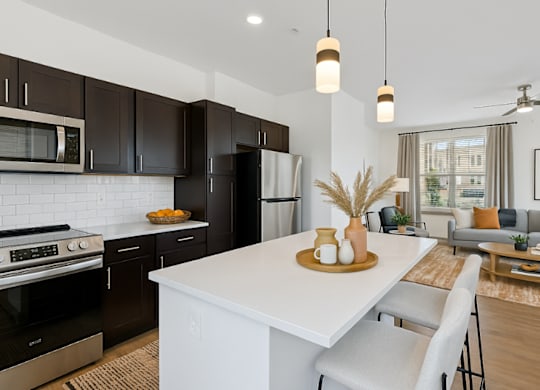 District South Apartments in Fishers, IN Model Kitchen with Island