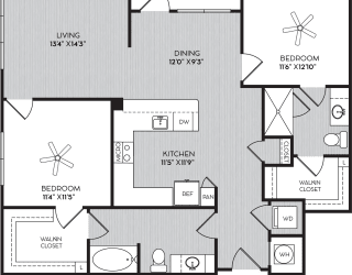 B2b Two Bedroom Floor Plan with Balcony at Apartments in Vinings
