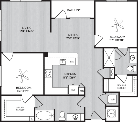 Floor Plan  B2b Two Bedroom Floor Plan with Balcony at Apartments in Vinings