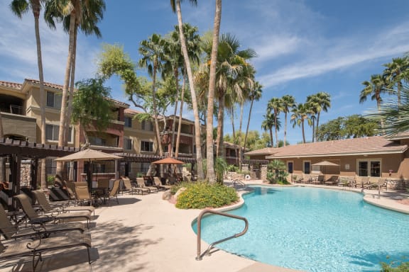 Sage Stone Poolside Seating in Phoenix Suburb