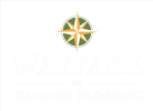 logo with a compass and the words wayfair at garden crossing