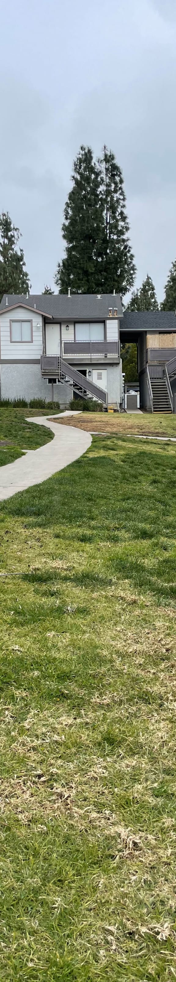 a row of houses on a hill with a grassy area in front of them
