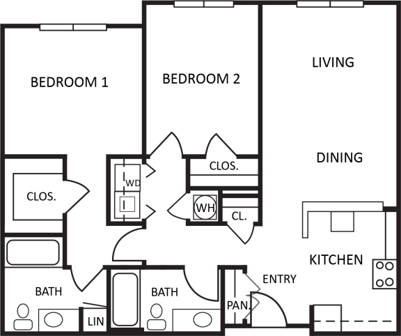 Floor Plan  2 Bedroom | 2 Bath