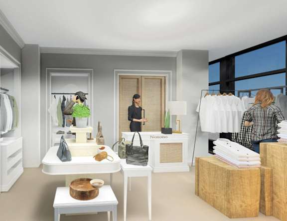 a 3d rendering of a clothing store with people in it at The Pearl, Fort Wayne, Indiana