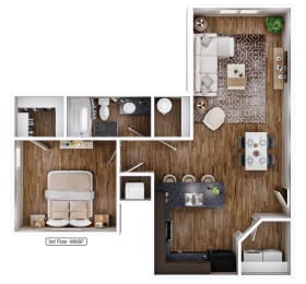 3D floor plan of 1BR Apartment