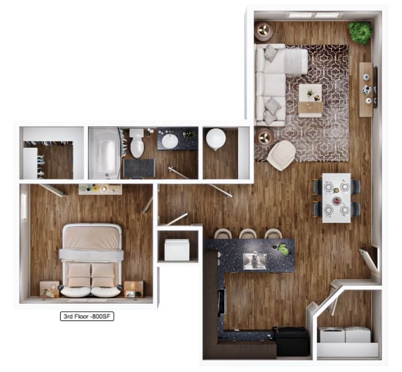 Floor Plan  3D floor plan of 1BR Apartment