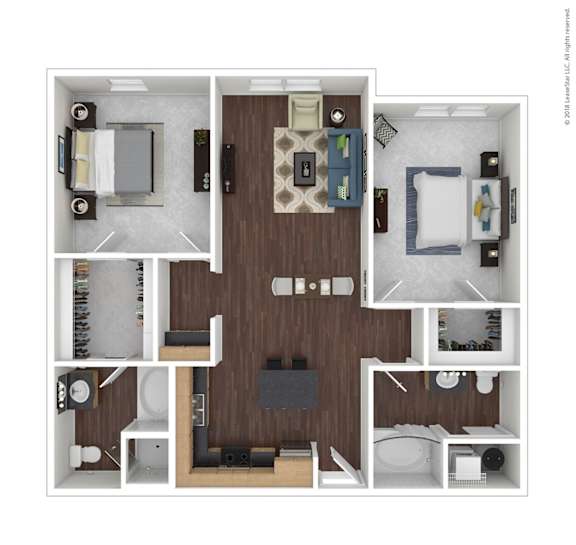 B3 with Furniture Floor Plan at 45 Madison Apartments, Kansas City