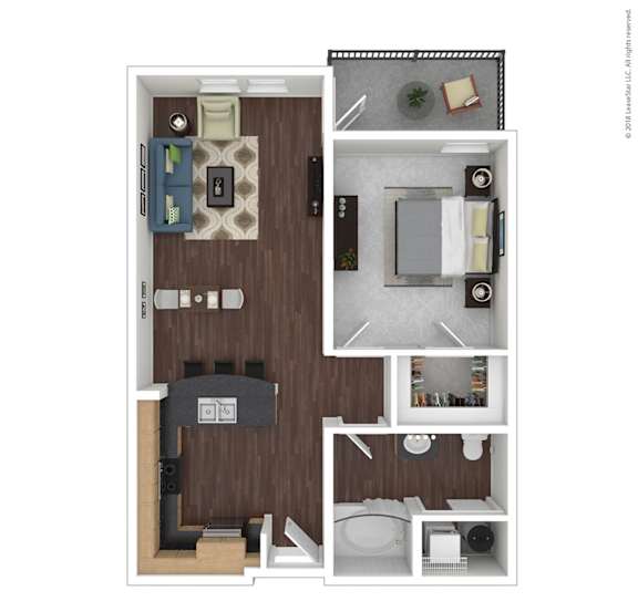 A1 with furniture Floor Plan at 45 Madison Apartments, Missouri, 64111