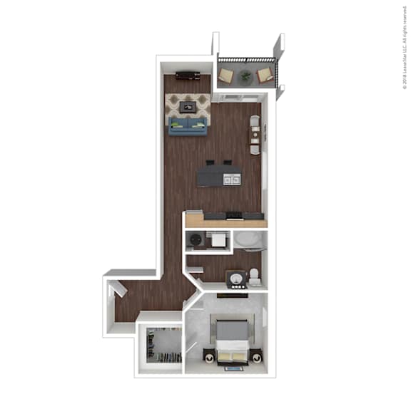 A3 with furniture Floor Plan at 45 Madison Apartments, Kansas City, MO, 64111