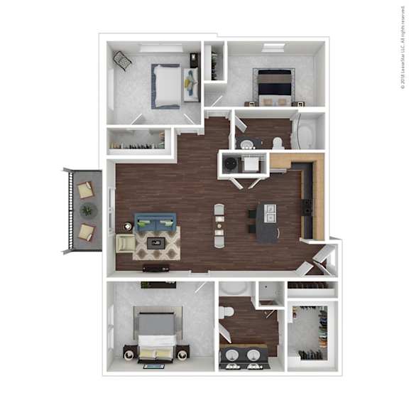 C1 with Furniture Floor Plan at 45 Madison Apartments, Kansas City, MO, 64111