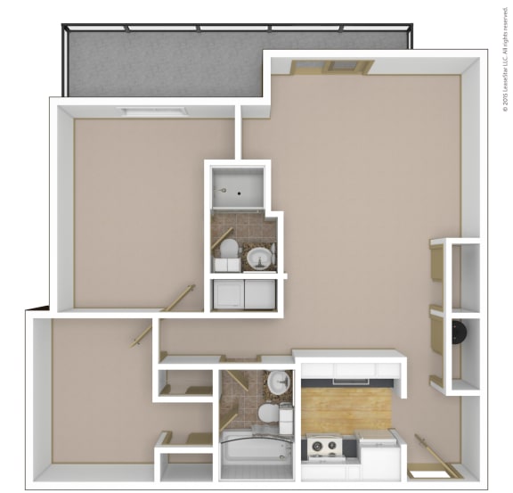 2 Bedroom, 2 Bathroom Floor Plan